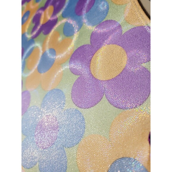 GK Elite VTG Holographic Shimmer Flower Power Cutout Leotard Bodysuit AL Adult L - Picture 11 of 16